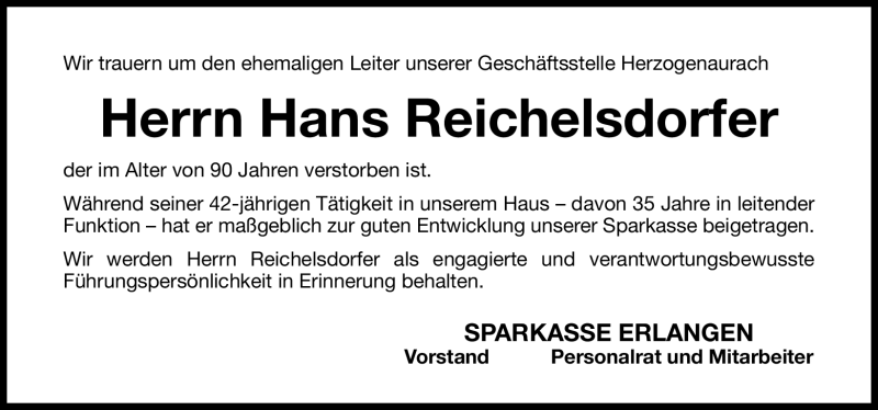  Traueranzeige für Hans Reichelsdorfer vom 28.09.2011 aus Nürnberger Nachrichten