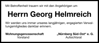 Traueranzeige von Georg Helmreich von Nürnberger Nachrichten