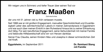 Traueranzeige von Franz Maaßen von Nürnberger Nachrichten