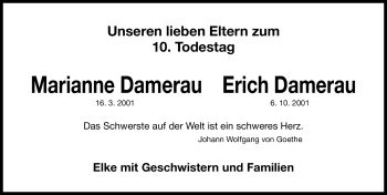 Traueranzeige von Marianne und Erich Damerau von Nürnberger Nachrichten