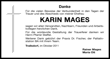 Traueranzeige von Karin Mages von Nürnberger Nachrichten