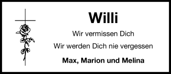 Traueranzeige von Willi  von Nürnberger Nachrichten