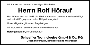 Traueranzeige von Rolf Hörauf von Nürnberger Nachrichten