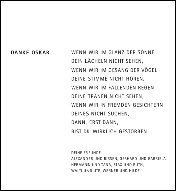 Traueranzeige von Oskar Brunner von Nürnberger Nachrichten