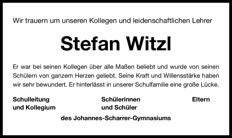  Traueranzeige für Stefan Witzl vom 13.10.2011 aus Nürnberger Nachrichten