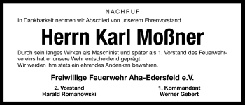 Traueranzeige von Karl Moßner von Nürnberger Nachrichten