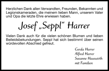 Traueranzeige von Josef Harrer von Nürnberger Nachrichten