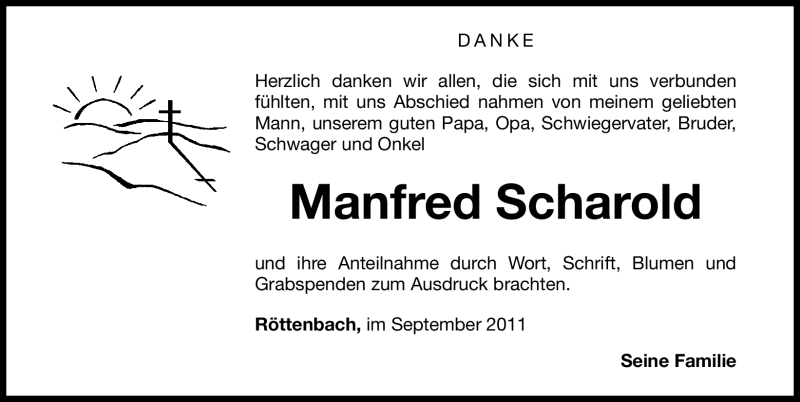  Traueranzeige für Manfred Scharold vom 15.10.2011 aus Nürnberger Nachrichten