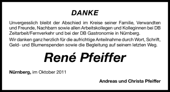 Traueranzeige von Rene Pfeiffer von Nürnberger Nachrichten