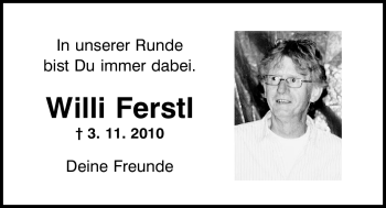 Traueranzeige von Willi Ferstl von Nürnberger Nachrichten