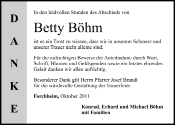 Traueranzeige von Betty Böhm von Nürnberger Nachrichten