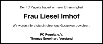 Traueranzeige von Liesel Imhof von Nürnberger Nachrichten