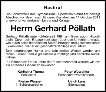 Traueranzeige von Gerhard Pöllath von Nürnberger Nachrichten