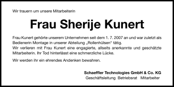 Traueranzeige von Sherije Kunert von Nürnberger Nachrichten