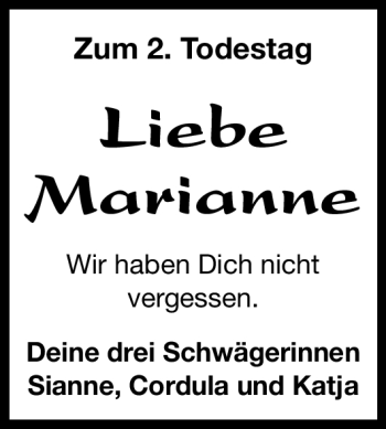 Traueranzeige von Marianne  von Nürnberger Nachrichten