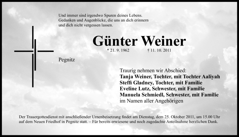  Traueranzeige für Günter Weiner vom 22.10.2011 aus Nürnberger Nachrichten