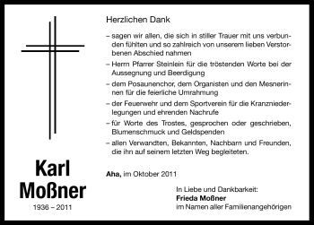 Traueranzeige von Karl Moßner von Nürnberger Nachrichten
