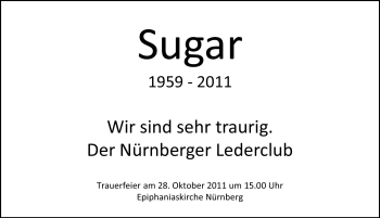 Traueranzeige von Sugar  von Nürnberger Nachrichten