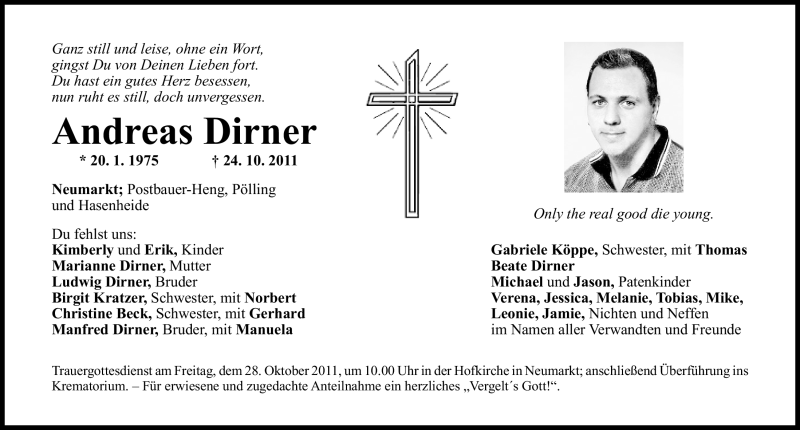  Traueranzeige für Andreas Dirner vom 26.10.2011 aus Nürnberger Nachrichten