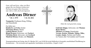 Traueranzeige von Andreas Dirner von Nürnberger Nachrichten