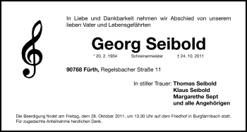Traueranzeige von Georg Seibold von Nürnberger Nachrichten