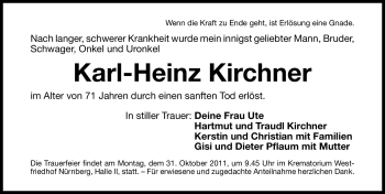 Traueranzeige von Karl-Heinz Kirchner von Nürnberger Nachrichten