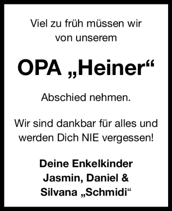 Traueranzeige von Opa Heiner von Nürnberger Nachrichten