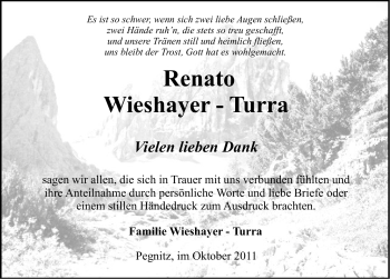 Traueranzeige von Renato Wieshayer-Turra von Nürnberger Nachrichten