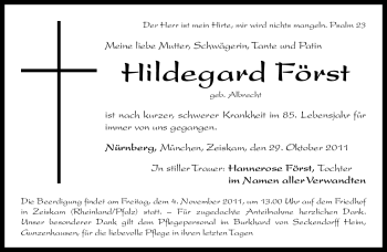 Traueranzeige von Hildegard Först von Nürnberger Nachrichten