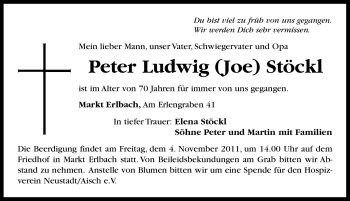 Traueranzeige von Peter Ludwig Stöckl von Nürnberger Nachrichten