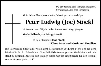 Traueranzeige von Peter Ludwig Stöckl von Nürnberger Nachrichten