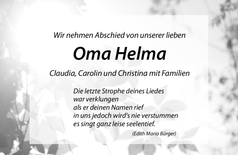  Traueranzeige für Helma Kolb vom 04.11.2011 aus Nürnberger Nachrichten