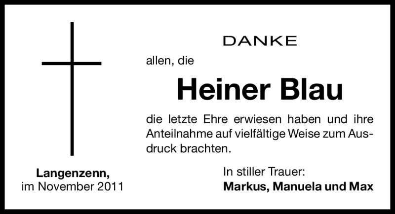  Traueranzeige für Heinrich Blau vom 05.11.2011 aus Nürnberger Nachrichten