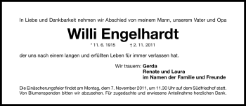 Traueranzeige von Willi Engelhardt von Nürnberger Nachrichten