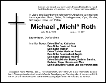 Traueranzeige von Michael Roth von Nürnberger Nachrichten