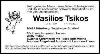 Traueranzeige von Wasilios Tsikos von Nürnberger Nachrichten