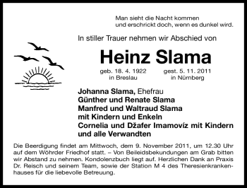 Traueranzeige von Heinz Slama von Nürnberger Nachrichten