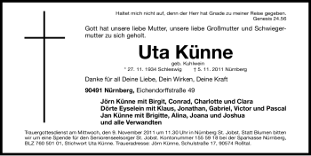 Traueranzeige von Uta Künne von Nürnberger Nachrichten