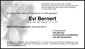 Traueranzeige von Evi Bernert von Nürnberger Nachrichten