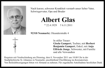 Traueranzeige von Albert Glas von Nürnberger Nachrichten