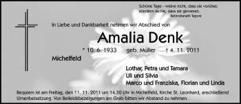 Traueranzeige von Amalia Denk von Nürnberger Nachrichten