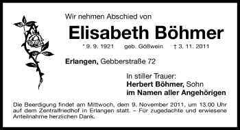 Traueranzeige von Elisabeth Böhmer von Nürnberger Nachrichten