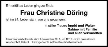 Traueranzeige von Christine Döring von Nürnberger Nachrichten