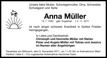 Traueranzeige von Anna Müller von Nürnberger Nachrichten