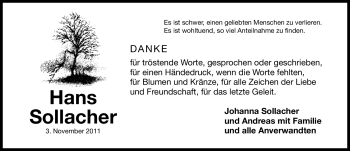 Traueranzeige von Hans Sollacher von Nürnberger Nachrichten