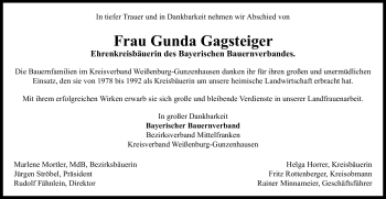 Traueranzeige von Gunda Gagsteiger von Nürnberger Nachrichten