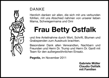 Traueranzeige von Betty Ostfalk von Nürnberger Nachrichten