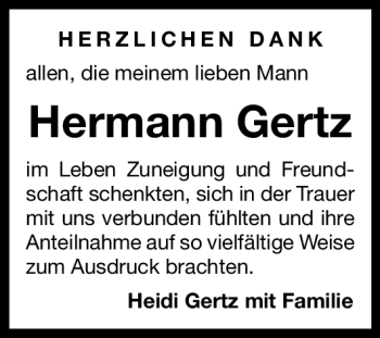 Traueranzeige von Herrmann Gertz von Nürnberger Nachrichten