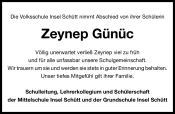 Traueranzeige von Zeynep Günüc von Nürnberger Nachrichten