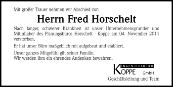 Traueranzeige von Fred Horschelt von Nürnberger Nachrichten
